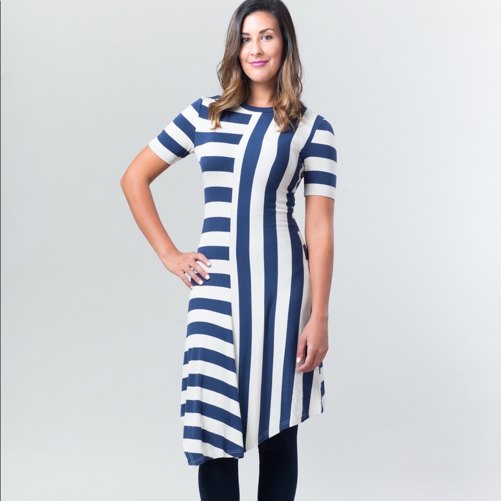 Asymmetrical striped jersey dress